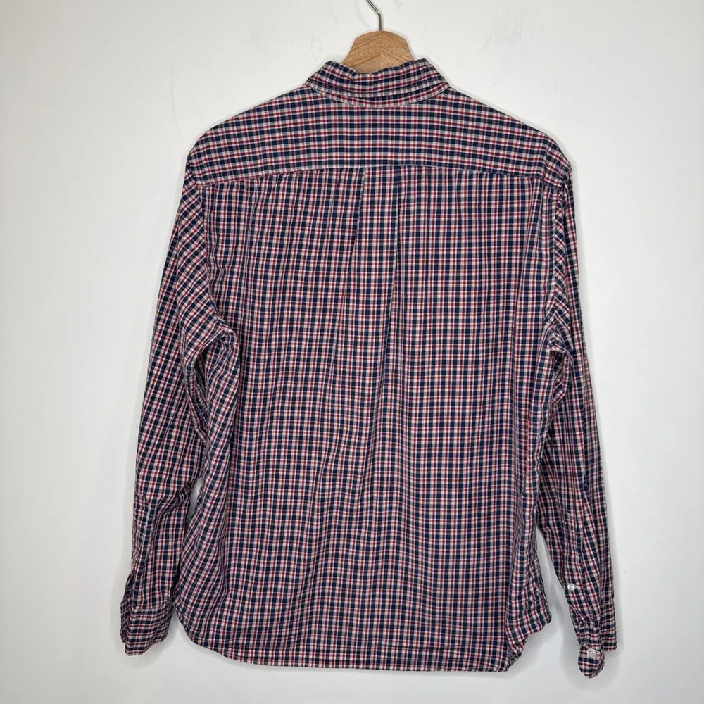 J.Crew Button Down Plaid Shirt Mens Larg Slim Secret Wash Organic Cotton Grunge‎